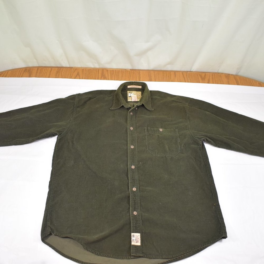 Boris Vian Men's 16 Corduroy Button Down Shirt Green Vintage RARE